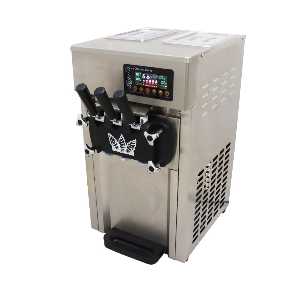 INTBUYING 3 Holes Soft Ice Cream Machine Multiple Flavors Ice Cream Maker and Ice Cream Frozen Cones Making LED Display