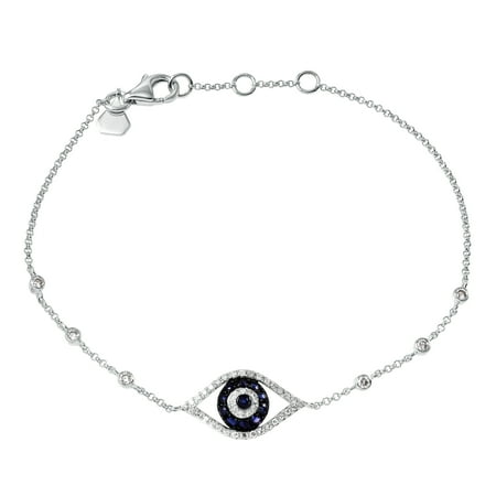 14k Gold Sapphire Bracelet - 14k Evil Eye Sapphire Bracelet .25 Ctw - White Gold