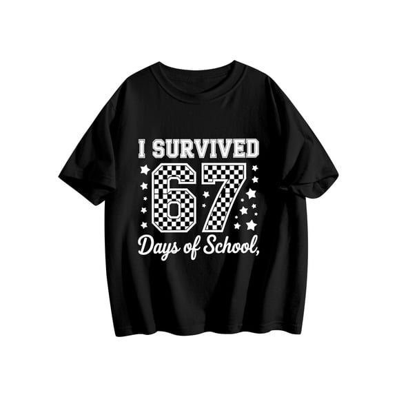 Six Seven Shirt, I Survived 67 Days of Schol T-Shirt Funny Six Seven Memee Shirt,Black 90cm