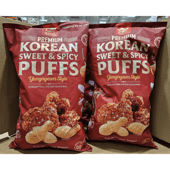 Soban Premium Korean Sweet & Spicy Puffs Yangnyeam Style 10.58oz 300g (2 Bags)