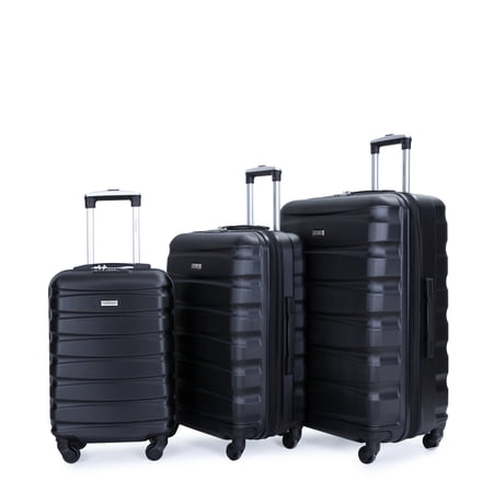 Travelhouse 3 Piece Luggage Sets, Expandable Luggage Suitcase with Spinner Wheels and TSA Lock, 20" 24" 28", Black