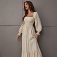 thumbnail image 4 of Robe Longue Portefeuille à Manches Longues pour Femmes, Encolure Carrée, Taille Haute, Robe de Cocktail pour Fête, 4 of 6