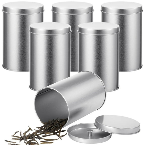 6 Pcs Tea Tin Canisters, 16 Fluid Oz Tin Cans with Airtight Double Lid, Round Kitchen Canisters, Large Empty Storage Boxes for Loose Tea, Spices, Coffee, Candy