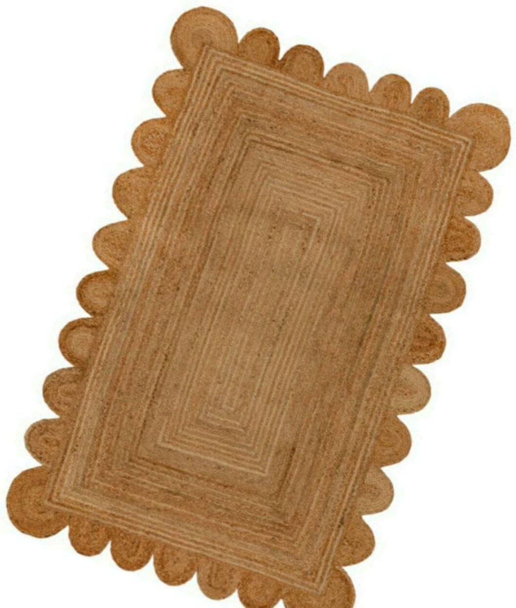 Handmade Braided Natural Farmhouse Jute Scalloped Rugs , Home Décor Natural Jute Rugs & Carpet Size , 6 x 9 Feet ( 180 cm x 270 cm )Rectangle