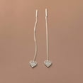 thumbnail image 3 of K-KED Real Solid 925 Sterling Silver Long Threader Earrings Heart Simple, 3 of 6