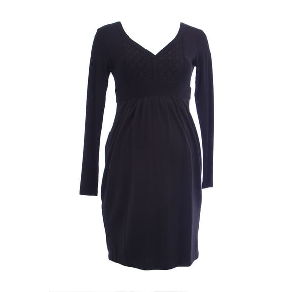 OLIAN Maternity Women's Crochet Inset Long Sleeve Dress Small Black