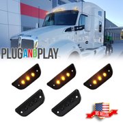 GTINTHEBOX 5pc Smoke Lens Amber LED Roof Clearance Marker Light For Kenworth T680 T770 T880