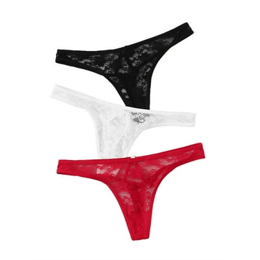 GENGING Panties for Women 3PC Women Lace Flowers Hollow Junior Underwear Panties G-string Thongs