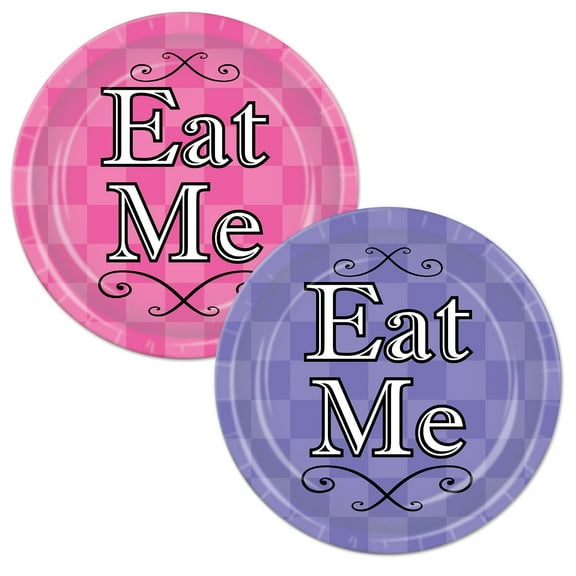 Party Central Club Pack of 96 Pink and Purple Disposable "Eat Me" Paper Party Banquet Dinner Plates
