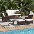 thumbnail image 2 of Sunmthink 7-Piece Patio Furniture Set, High Back Swivel Rocker Chairs with Thick Cushions, Wicker Rattan Outdoor Sectional Sofa with Coffee Table & Ottoman, Beige, 2 of 7