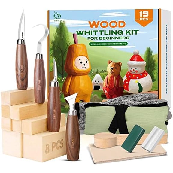 Wood Whittling Kit for Beginners-Complete Whittling Set with 4pcs Wood Carving Knives & 8pcs Basswood Wood Blocks-Perfect Wood Carving Kit Set-Includes Wood Carving Tools for Adults and Kids