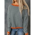 thumbnail image 4 of Womens Sweaters Long Sleeve Crew Neck Color Block Striped Casual Knitted Pullover Tops Black & Red M, 4 of 7