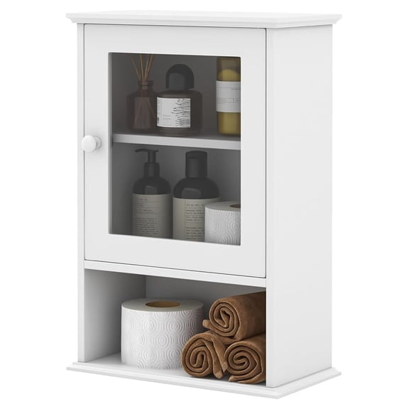 Bathroom Medicine Cabinet, Over The Toilet Storage Organizer with Adjustable Shelf, Modern Wall Mounted Storage Cabinet with Tempered Glass Door for Living Room, Entryway (White)