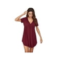 thumbnail image 2 of Womens Nightgowns Sleepwear Cotton Pajamas - Woman Short Sleeve V Neck Nightdress Nightshirt Plus Size Pajamas Dress Loungewear, 2 of 11