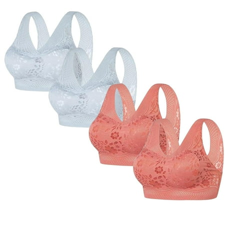 REORIAFEE Pushup Bras for Women 4 Pack No Wire Gathered Together Bras Seamless Brassiere Breathable Wide Strap Comfy Corset Underwear Classic Comfortable Support Lingerie Hot Pink XL