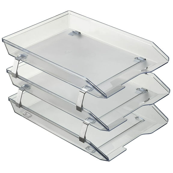Acrimet Facility 3 Tier Letter Tray Front Load Plastic Desktop File Organizer (Crystal Color)