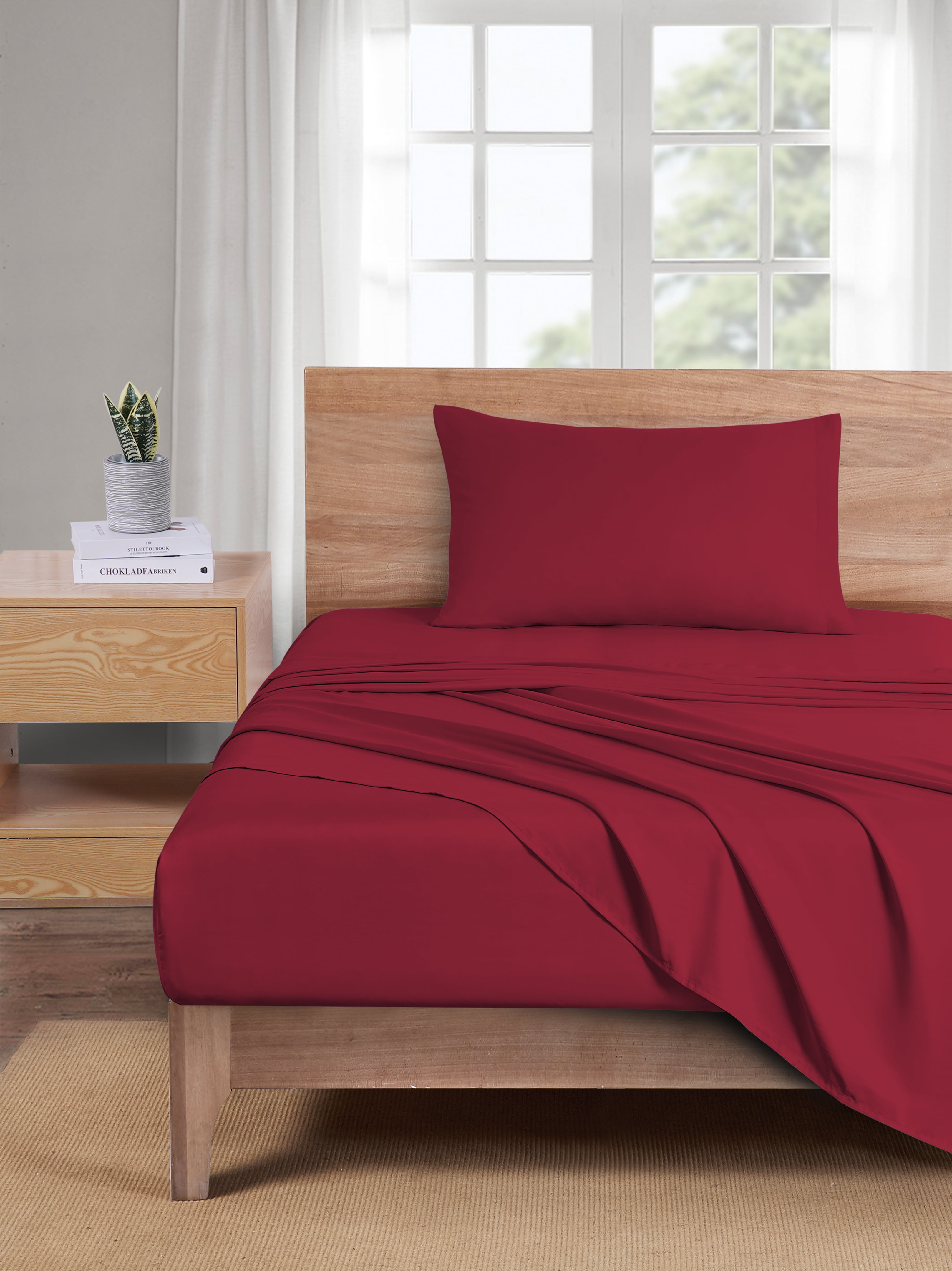 Mainstays Basic Value Microfiber Bed Sheet Set, Red Sedona, Twin, 3 Piece