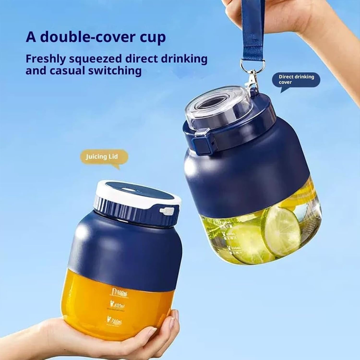 Mizuka Blender Mini, Mizuka Blender Mini Japan, 28oz Hand Blenders - Directly Squeezed, No Filter Required, USB-C Rechargeable, One Cup with Double Lid, Large-Capacity (Blue)