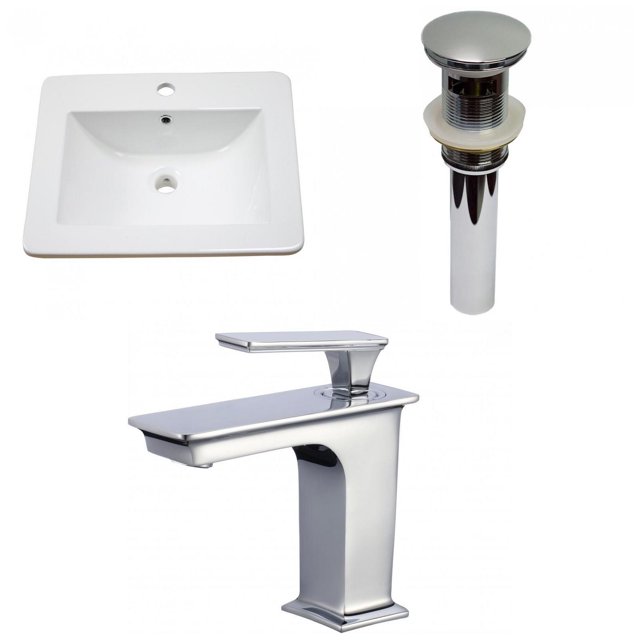 American Imaginations 21-in. W 1 Hole Ceramic Top Set In White Color - Overflow Drain Incl. AI-33067