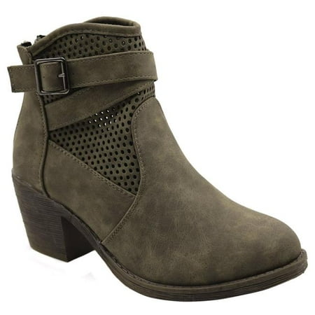 Bone Calf Footwear Jesco Footwear L-3770-320-008 Guba-3 Blue Womens Low Heel Mid Calf Lace Up Side Zip Fashion Boots - Olive, Size 8 ()