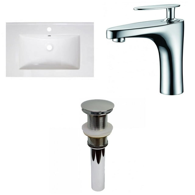 American Imaginations 30-in. W 1 Hole Ceramic Top Set In White Color - Drain Incl. AI-32881
