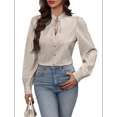 thumbnail image 1 of Camisas A Rayas con Botones para Mujer, Blusas Clásicas de Larga y Elegantes para Oficina y Trabajo. Caqui M, 1 of 9