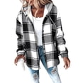 thumbnail image 4 of Women'S Casual Jacket Plaid Long Sleeve Shacket Fleece Lined Hooded Jackets Warm Coat Black 5XL, 4 of 9