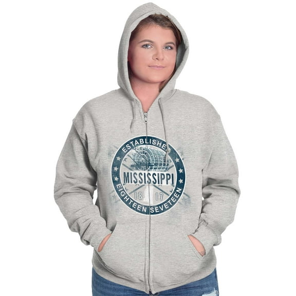 Mississippi Queen Southern Riverboat Womens Plus Size Graphic Zipper Hoodie Brisco Brands 2X