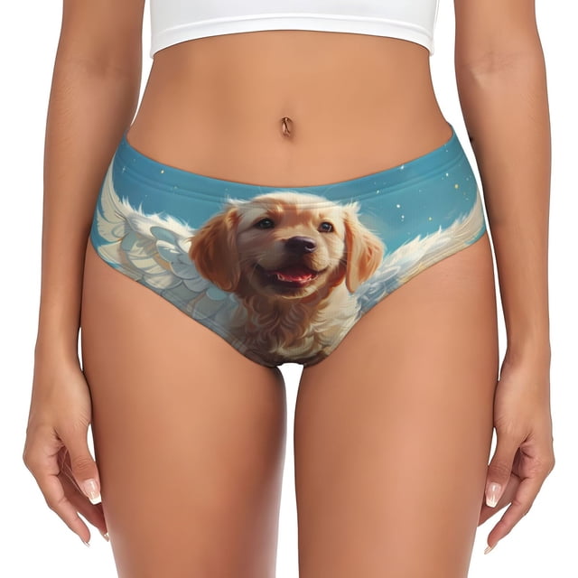 Fotbe Cute Angel Winged Dog Calzones Estampados para Mujer – Ropa Interior de Algodón, Cómoda, Suave y Elástica-XX-Large