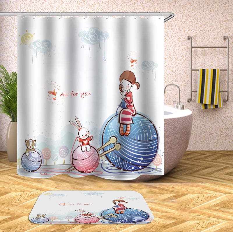 Cartoon girl Shower Curtain , Bathroom Decor , Shower Curtains floor