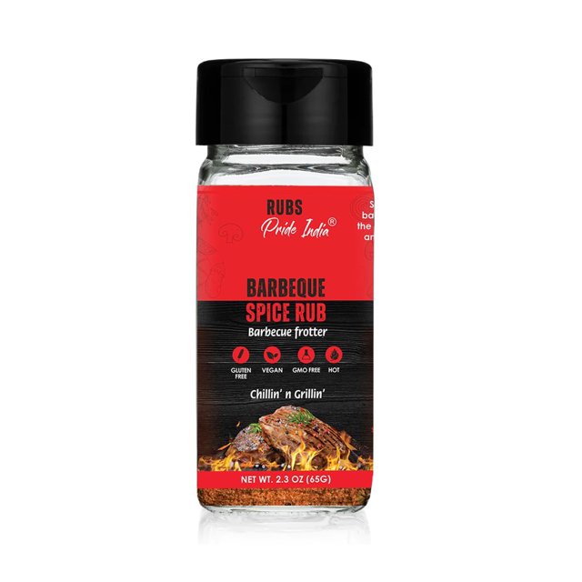 BBQ Rub 2.3 oz (65 gm) w/ Convenient Dual Sifter Cap Sweet Smoky Spicy taste | Used for Grilling Barbecuing Roasting Marinating Seasoning by Pride of India
