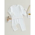 thumbnail image 3 of Bagilaanoe 2PCS Newborn Baby Girl Boy Long Pants Set Solid Color Long Sleeve Sweatshirt Pullover Tops + Drawstring Sweatpants 3M 6M 9M 12M 18M Infant Casual Sweatsuits, 3 of 8