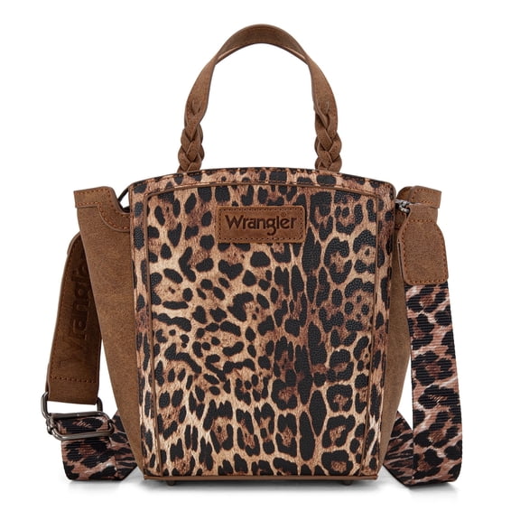 Wrangler Purse for Women Animal Print Crossbody Bags Top-Handle Shoulder Bag Leopard Print Handbag for Everyday Casual Use, Brown