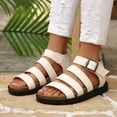 thumbnail image 4 of Rokment Women's Orthopedic Cork Footbed Fisherman Sandals Flat Platform Walking Sandals Comfortable Leather Open Toe Ankle Strap Strappy Beach Summer Casual Footwear White Size 6, 4 of 7