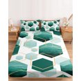 thumbnail image 2 of Twin Sze Fitted Sheet Set - Turquoise Marble 2 Piece Bedding Sets 16" Deep Pocket Fitted Sheet with 1 Pillowcase, Gold White Geometric Hexagon Modern Brushed Microfiber Hotel Luxury Bed Sheets, 2 of 9