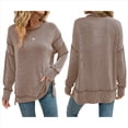 thumbnail image 3 of Sudaderas Holgadas de Larga para Mujer, de Canalé, con Abertura Lateral y Dobladillo Alto y Bajo, para Otoño Caqui XL, 3 of 7