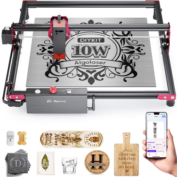Algo DIY KIT Engraver Machine 10W Output Power, Engraving Machine High Precision Cutter and Engraver for Wood and Metal, Paper, Acrylic, Glass, Leather etc, App Offline Control