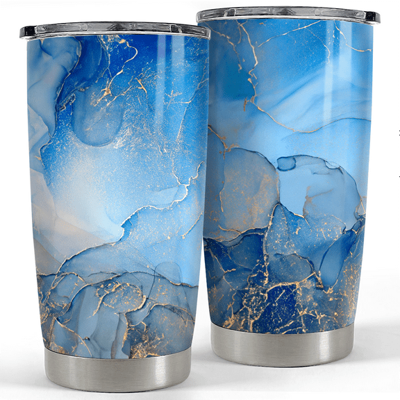 SANDJEST Tumbler 20oz Blue Marble Double Wall Vacuum Insulated Stainless Steel Travel Mug