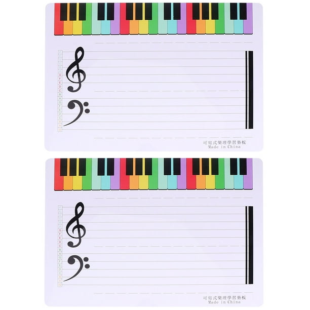 2 piezas de personal de escritura borrable Tablero blanco Tablero de práctica de enseñanza de música (blanco)