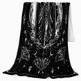 thumbnail image 2 of Moon Goddess inside Crescent with Moths, Gothic Celestial Style for Witchy Art Lovers, Black Line Scene and Halloween Gift, Cozy Flannel Blanket for Bedroom, Home Decor, 2 of 9