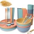 thumbnail image 1 of Juego de Vajilla, Juego de Vajilla de Paja de Trigo 32 Piezas, sin BPA, Reutilizable con Cuenco, Plato, Cuchara, Tenedor, Tazas y Palillos, Apto para Lavavajillas, 1 of 4