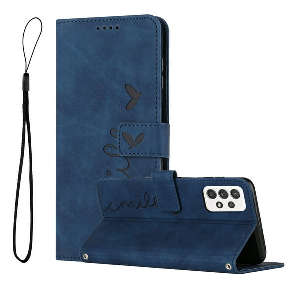 Dteck Wallet Case For Samsung A72 Case, Embossed Pattern PU Leather Cover with Credit Card Holder, Magnetic Clasps Kickstand Flip Wrist Strap Cover for Samsung Galaxy A72, Blue