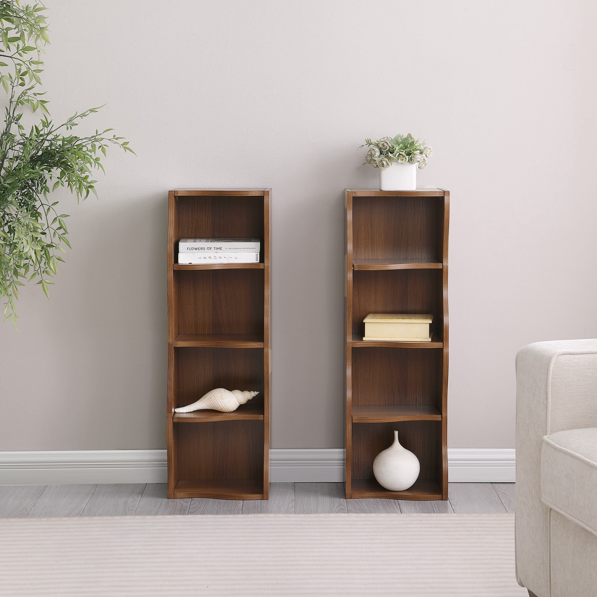 71" Tall Narrow Bookcase with Storage Cabine,8 Tier Cube Bookshelf Display Shelf Stand for Home Office, Living Room,Walnut