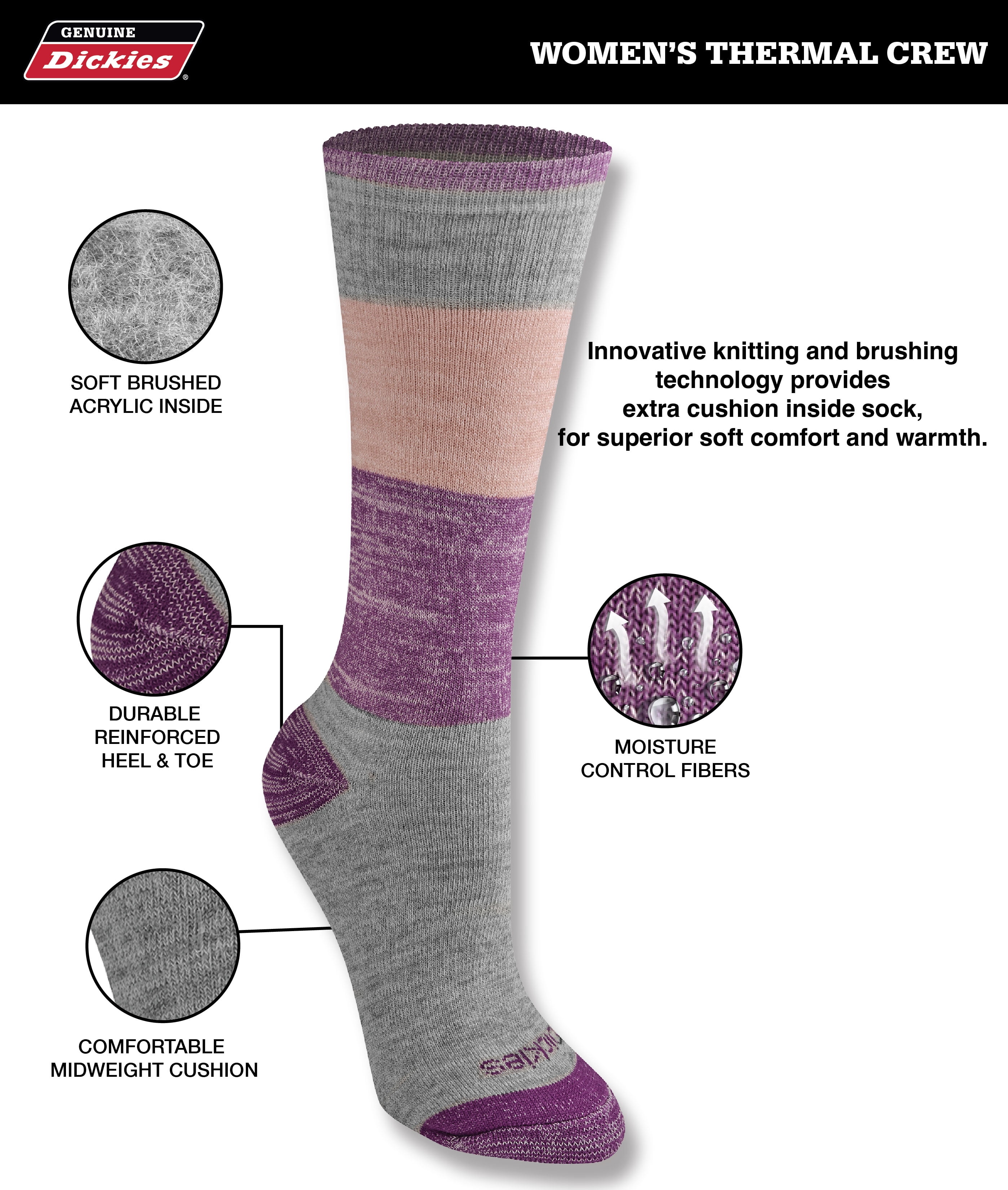 Genuine Dickies Women's Charcoal Fiber Plaid Thermal Crew Socks, 2-Pack