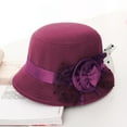 thumbnail image 4 of Opolski Vintage Women Solid Color Woolen Flower Decor Wide Brim Warm Cloche Bowler Hat, 4 of 8