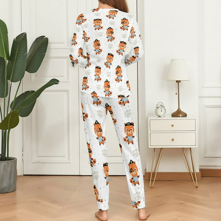 Womens Pajama Sets, Cute Little Pirate Red Panda 2 Piece Pjs