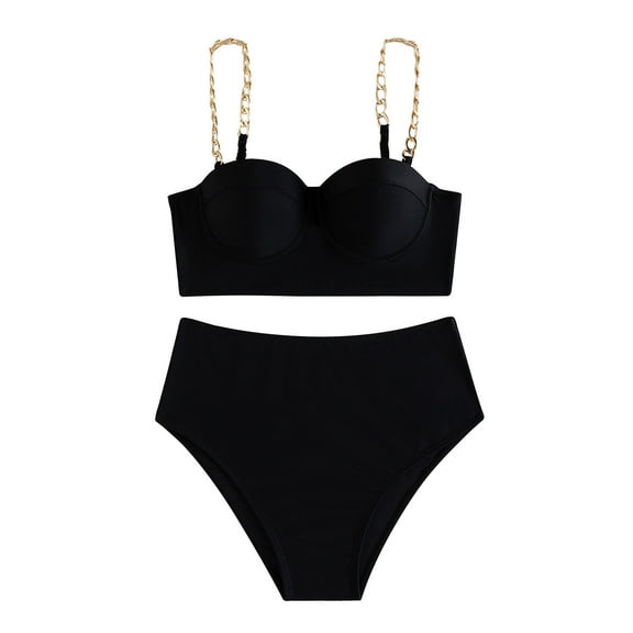 Bigersell String Bikini Sets For Women Women Bikini Two-Piece Set With Chest Pads Without Steel Color Print Strap Tall Sexy Bikini Sets Female, Style 5322, Black M