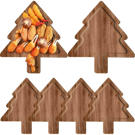 6 Pcs Christmas Appetizer Platter 11 Inch Cutting Board Acacia Serving Trays Wood Charcuterie Board Tray Snack Dessert Candy Dish Plate for Kitchen Gifts (Christmas Tree 3)