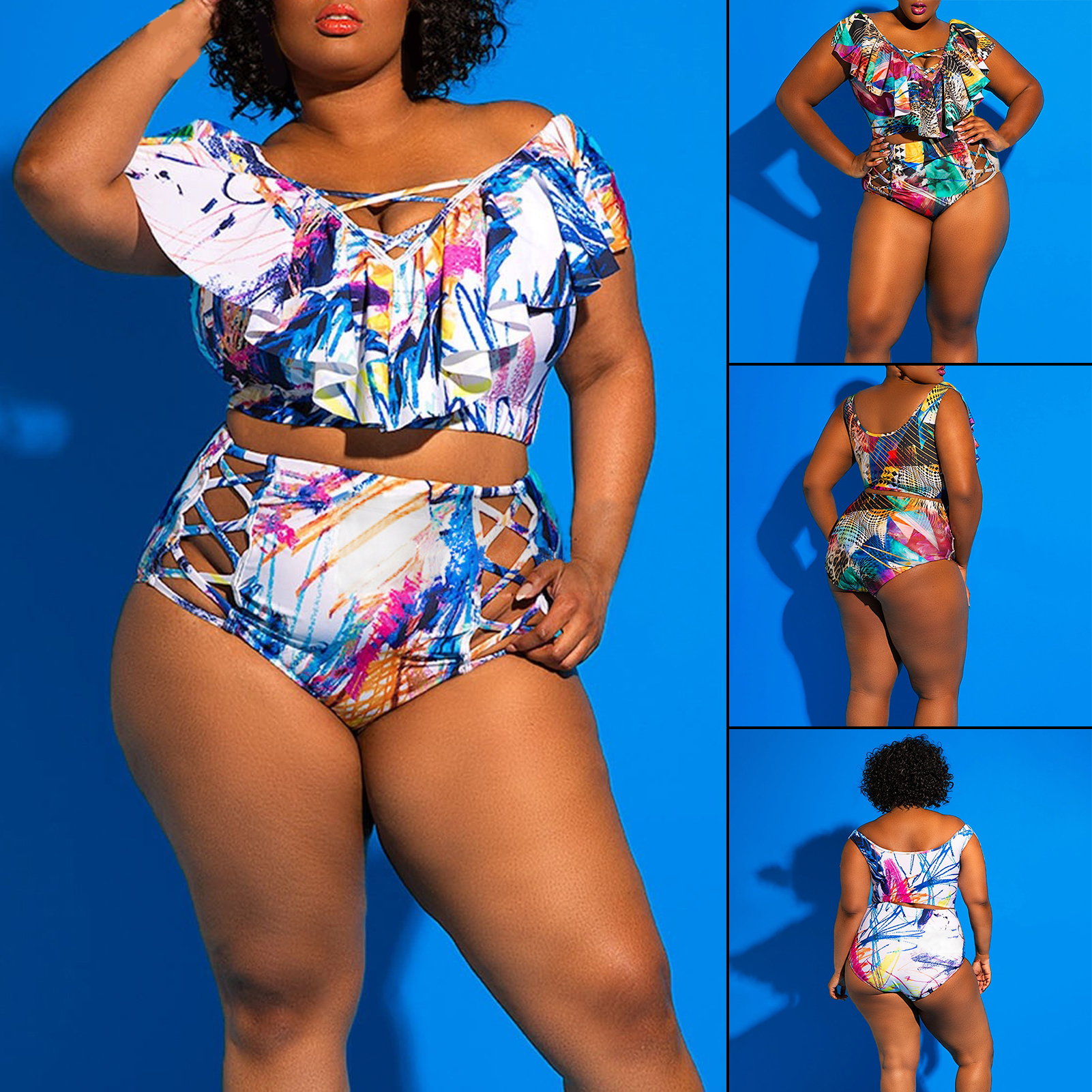 Travelwant Women's High Waisted Ruffled Plus Size Bikini Women's Plus