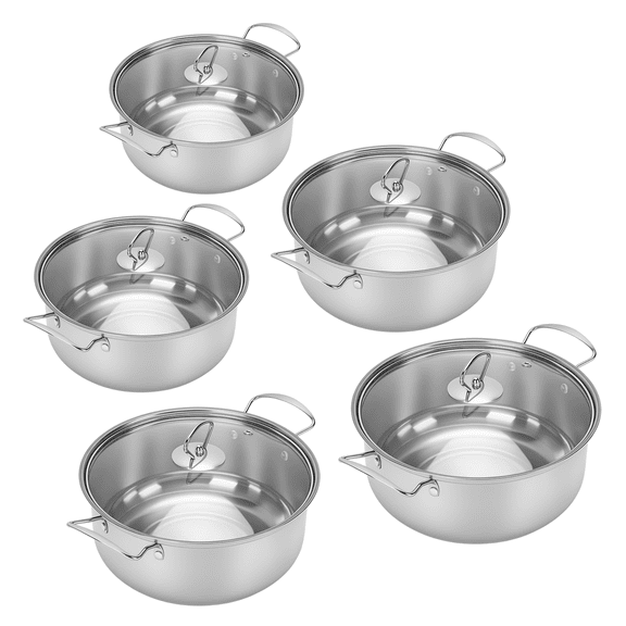 10 Piece Stainless Steel Pots Sets, Kitchen Cookware Set Saucepan with Glass Lid Stockpot Soup Pot with 2 Ear Handle For Cooking Dishwasher, Silver